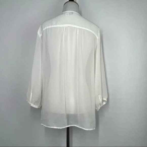 St. John Evening White Size Small Women’s Sheer 3/4 Sleeve Chiffon Top - Picture 5 of 7
